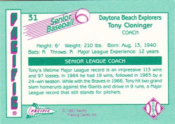 1991 Pacific Senior League #31 Tony Cloninger Back