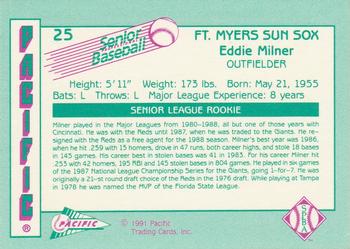 1991 Pacific Senior League #25 Eddie Milner Back