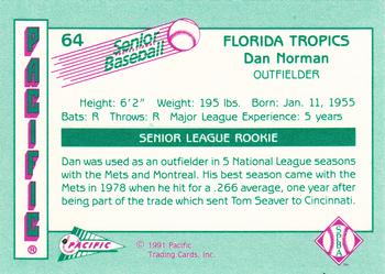 1991 Pacific Senior League #64 Dan Norman Back