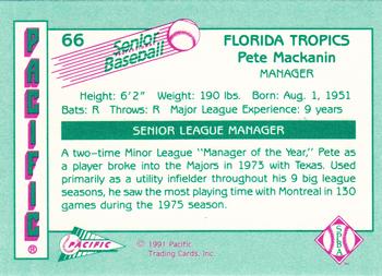 1991 Pacific Senior League #66 Pete Mackanin Back