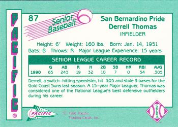 1991 Pacific Senior League #87 Derrel Thomas Back