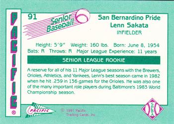 1991 Pacific Senior League #91 Lenn Sakata Back