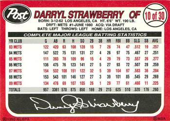 1990 Post Cereal #10 Darryl Strawberry Back