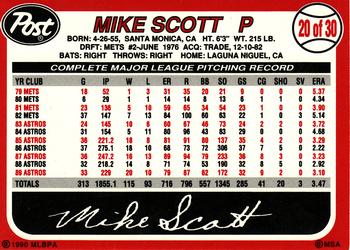 1990 Post Cereal #20 Mike Scott Back