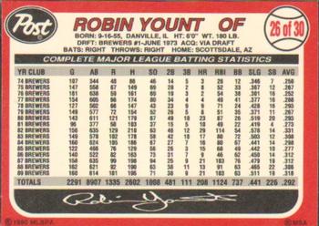 1990 Post Cereal #26 Robin Yount Back