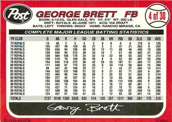 1990 Post Cereal #4 George Brett Back