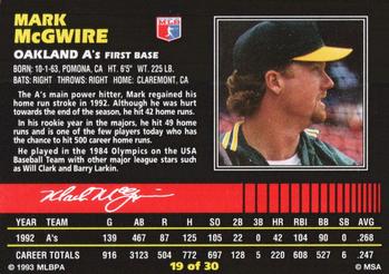 1993 Post Cereal #19 Mark McGwire Back