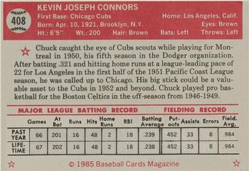 1985 Baseball Cards Magazine Repli-Cards #408 Chuck Connors Back
