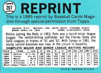 1985 Baseball Cards Magazine Repli-Cards #207 Pete Rose Back