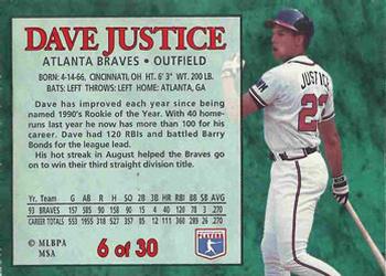 1994 Post Cereal #6 Dave Justice Back