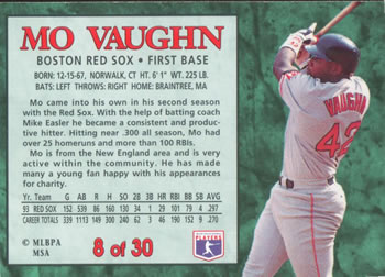 1994 Post Cereal #8 Mo Vaughn Back