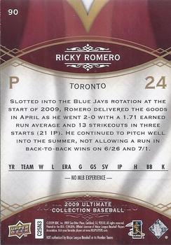 2009 Upper Deck Ultimate Collection #90 Ricky Romero Back