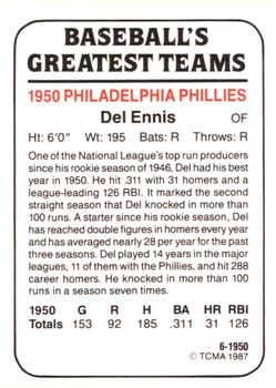 1987 TCMA 1950 Philadelphia Phillies #6 Del Ennis Back