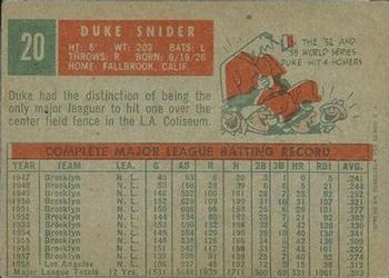 1959 Topps Venezuelan #20 Duke Snider Back
