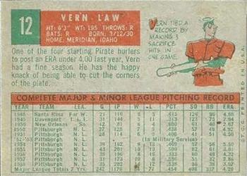 1959 Topps Venezuelan #12 Vern Law Back