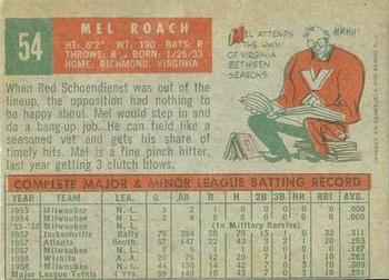 1959 Topps Venezuelan #54 Mel Roach Back