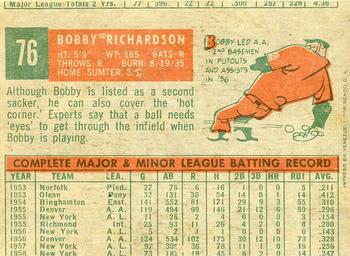 1959 Topps Venezuelan #76 Bobby Richardson Back