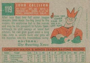 1959 Topps Venezuelan #119 John Callison Back