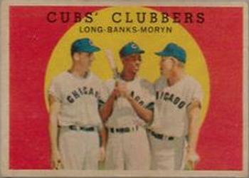 1959 Topps Venezuelan #147 Cubs' Clubbers (Dale Long / Ernie Banks / Walt Moryn) Front
