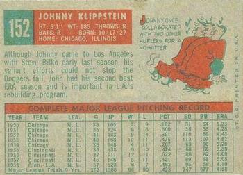 1959 Topps Venezuelan #152 Johnny Klippstein Back