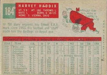 1959 Topps Venezuelan #184 Harvey Haddix Back