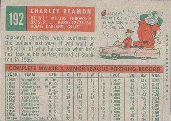 1959 Topps Venezuelan #192 Charley Beamon Back
