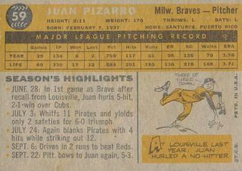1960 Topps Venezuelan #59 Juan Pizarro Back