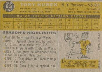 1960 Topps Venezuelan #83 Tony Kubek Back