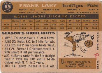 1960 Topps Venezuelan #85 Frank Lary Back