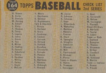 1960 Topps Venezuelan #164 Cincinnati Reds / Check List 2nd Series: 89-176 Back