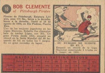 1962 Topps Venezuelan #10 Bob Clemente Back