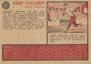 1962 Topps Venezuelan #17 Johnny Callison Back