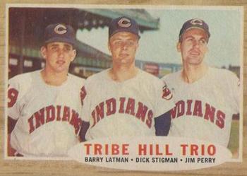 1962 Topps Venezuelan #37 Tribe Hill Trio (Barry Latman / Dick Stigman / Jim Perry) Front