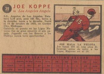 1962 Topps Venezuelan #39 Joe Koppe Back