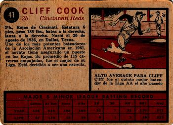 1962 Topps Venezuelan #41 Cliff Cook Back