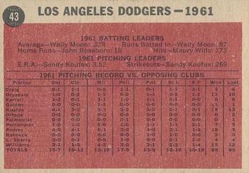 1962 Topps Venezuelan #43 Los Angeles Dodgers Back