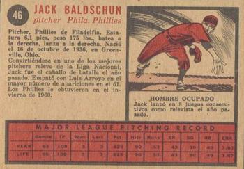1962 Topps Venezuelan #46 Jack Baldschun Back