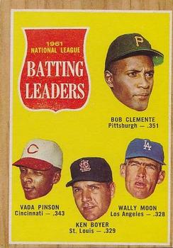 1962 Topps Venezuelan #52 1961 National League Batting Leaders (Bob Clemente / Vada Pinson / Ken Boyer / Wally Moon) Front
