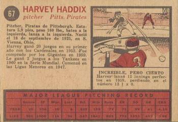 1962 Topps Venezuelan #67 Harvey Haddix Back
