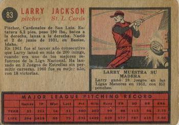 1962 Topps Venezuelan #83 Larry Jackson Back