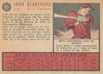 1962 Topps Venezuelan #93 John Blanchard Back