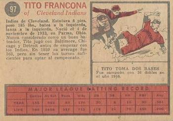 1962 Topps Venezuelan #97 Tito Francona Back
