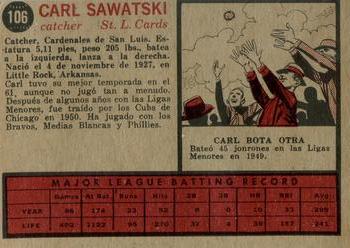 1962 Topps Venezuelan #106 Carl Sawatski Back
