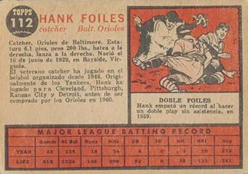 1962 Topps Venezuelan #112 Hank Foiles Back
