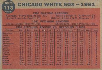 1962 Topps Venezuelan #113 Chicago White Sox Back