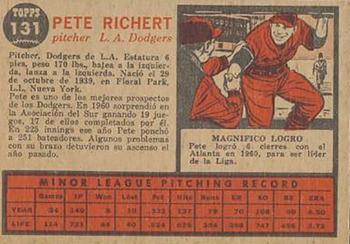 1962 Topps Venezuelan #131 Pete Richert Back