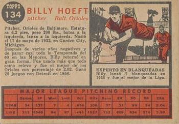 1962 Topps Venezuelan #134 Billy Hoeft Back