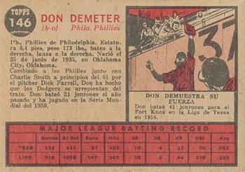 1962 Topps Venezuelan #146 Don Demeter Back