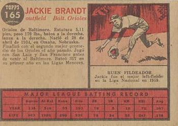 1962 Topps Venezuelan #165 Jackie Brandt Back