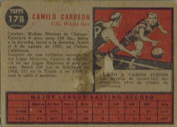 1962 Topps Venezuelan #178 Camilo Carreon Back